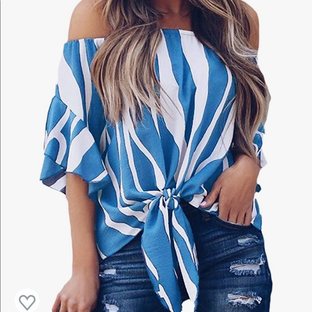 Off the shoulder flare sleeve tie know blouse, XL, new without tags